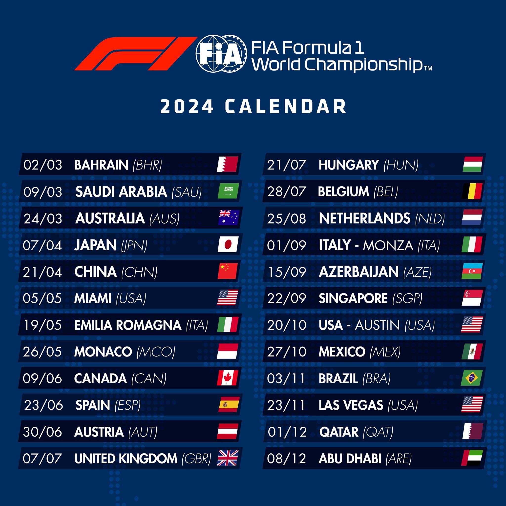 2024 Formula 1 calendar