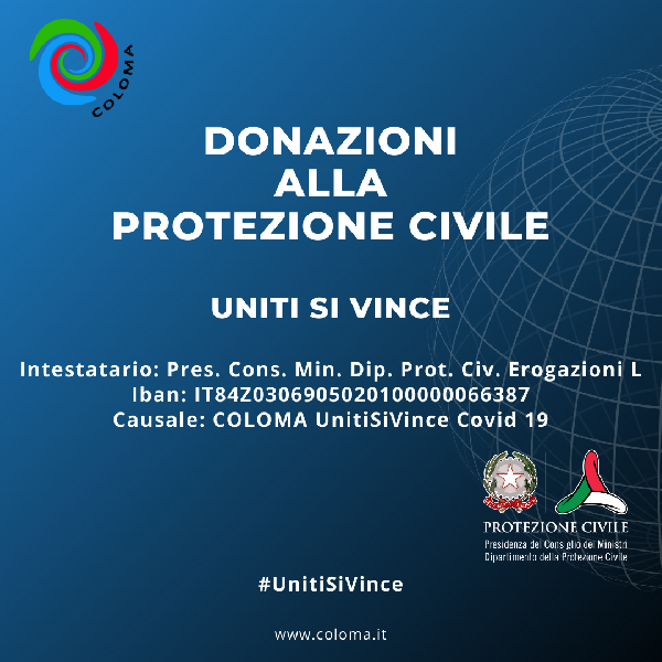 Coloma #UnitiSiVince, la campagna di raccolta fondi a sostegno della Protezione Civile